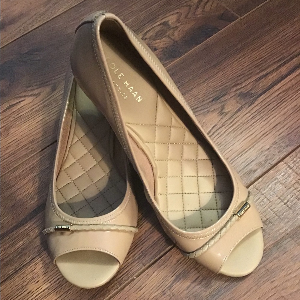 Cole Hann peep toe low wedge heel. Size 6
